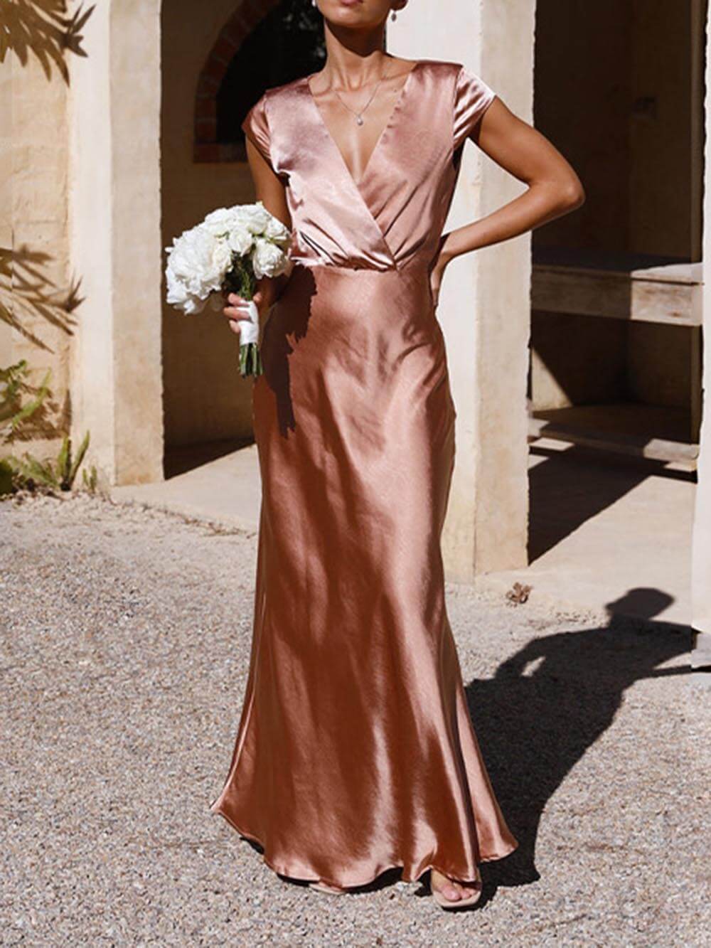 Opal | Spring/Summer Satin Solid V-Neck Mermaid Party Dress for Women