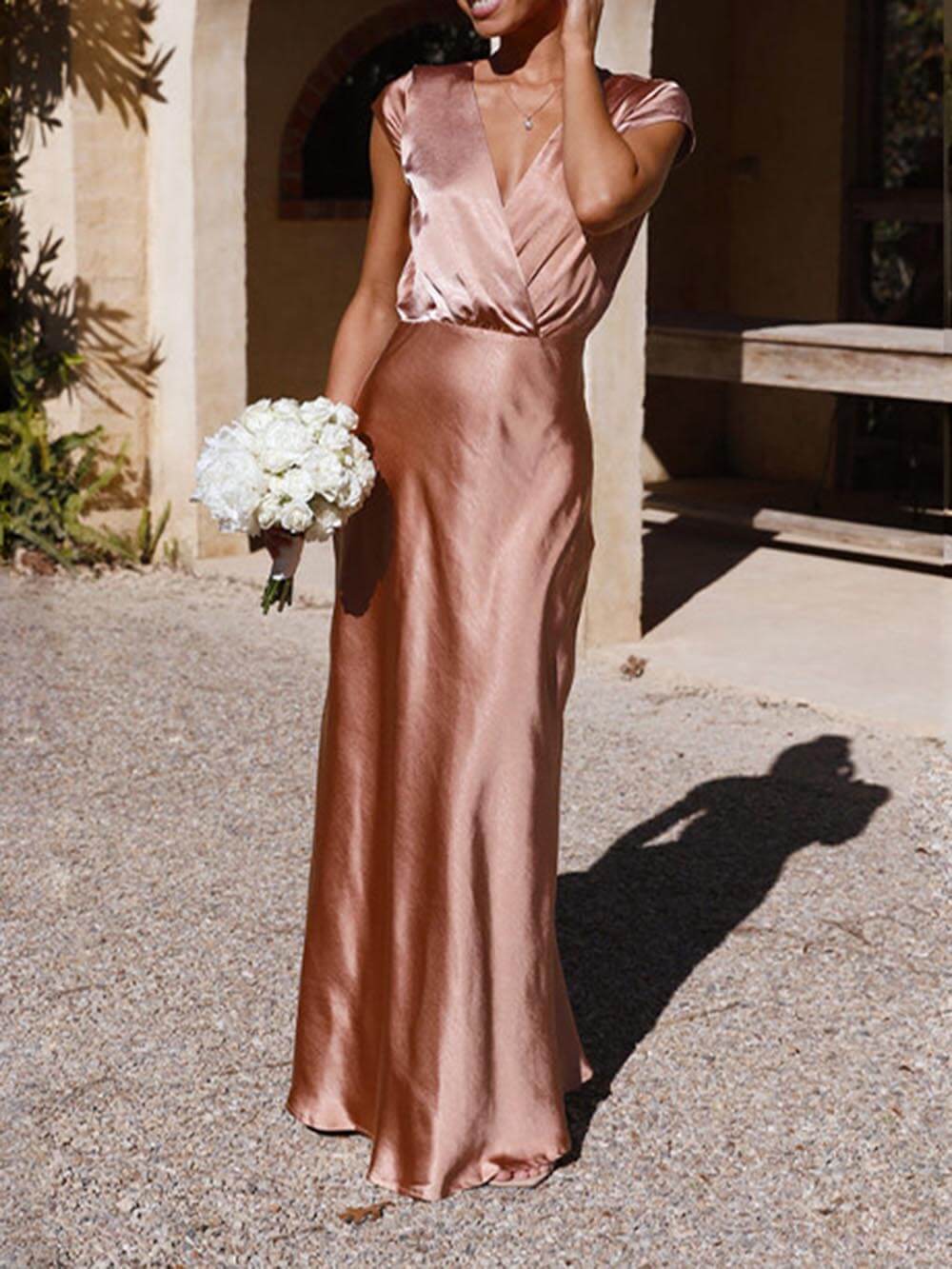 Opal | Spring/Summer Satin Solid V-Neck Mermaid Party Dress for Women