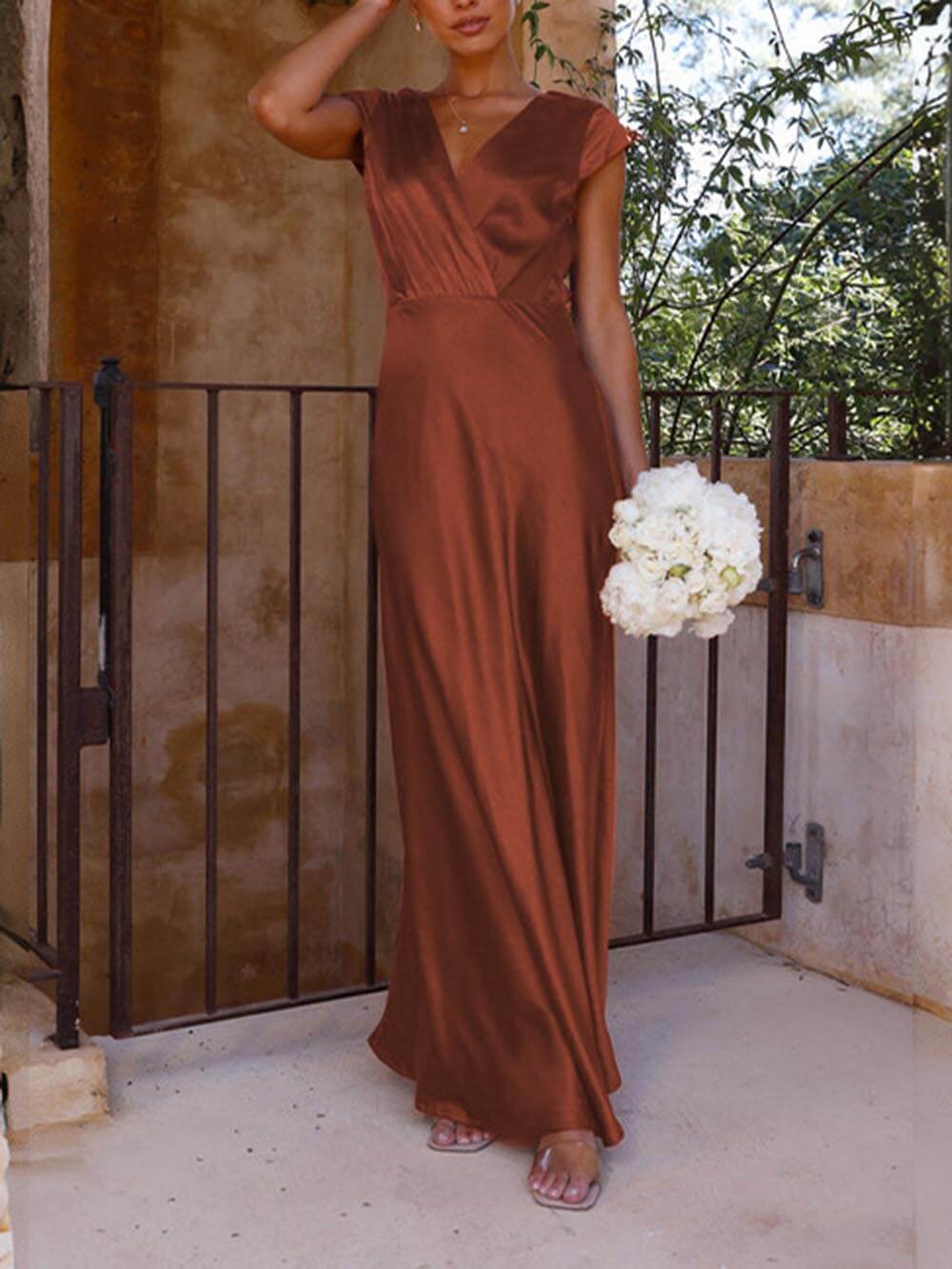 Opal | Spring/Summer Satin Solid V-Neck Mermaid Party Dress for Women