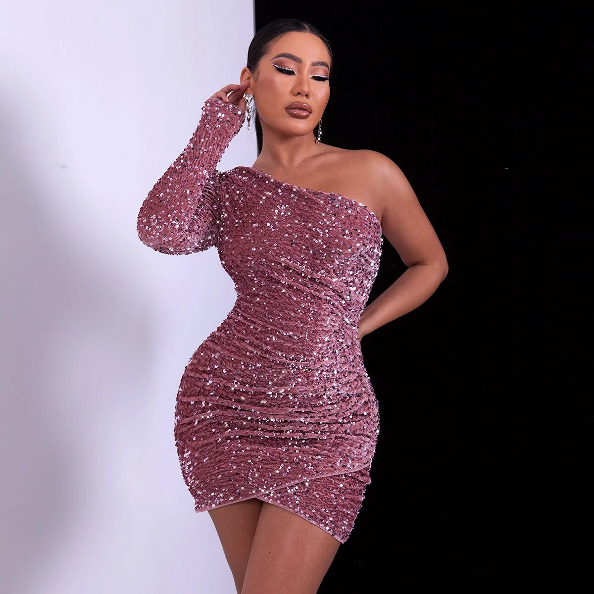 Stellar Shine | One-Shoulder Glitter Dress for Special Occasions
