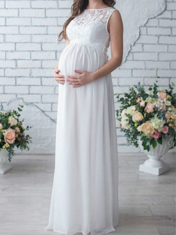Orlo - Elegant Lace Maternity Dress with Belt, Sleeveless