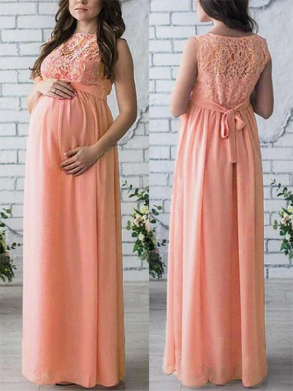 Orlo - Elegant Lace Maternity Dress with Belt, Sleeveless