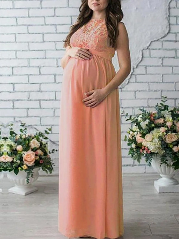 Orlo - Elegant Lace Maternity Dress with Belt, Sleeveless