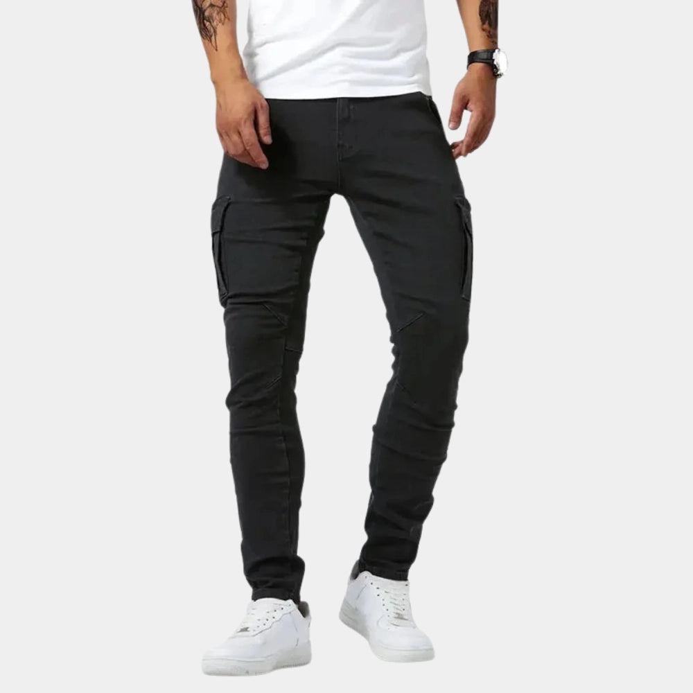 Realm - Men's Slim Fit Light Wash Denim Cargo Jeans