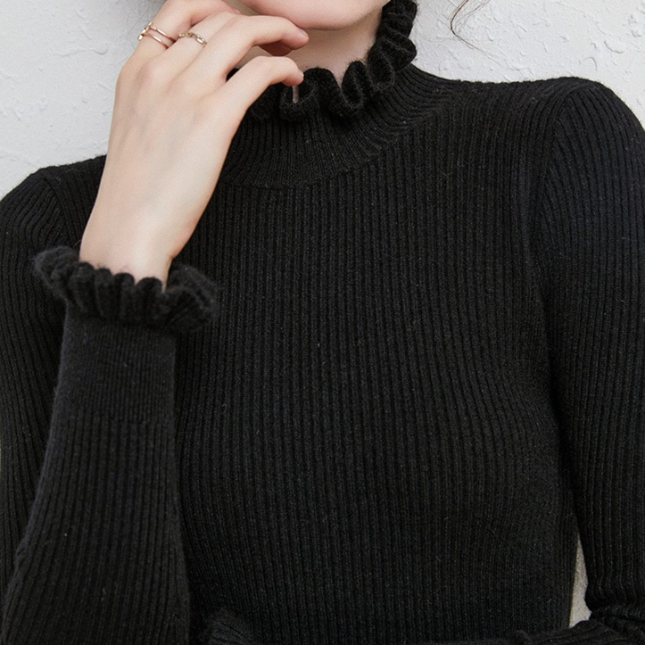 RuffleChic | Women's Ruffle Sweater with High Collar – Elegant Fit for Every Occasion