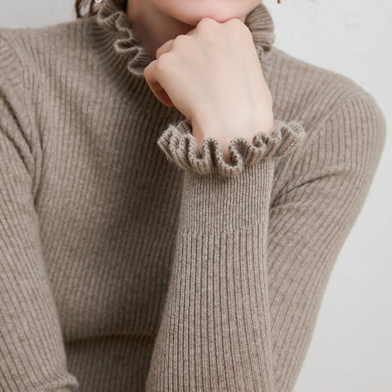 RuffleChic | Women's Ruffle Sweater with High Collar – Elegant Fit for Every Occasion