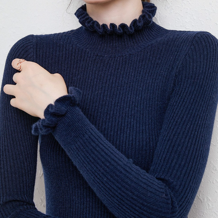 RuffleChic | Women's Ruffle Sweater with High Collar – Elegant Fit for Every Occasion