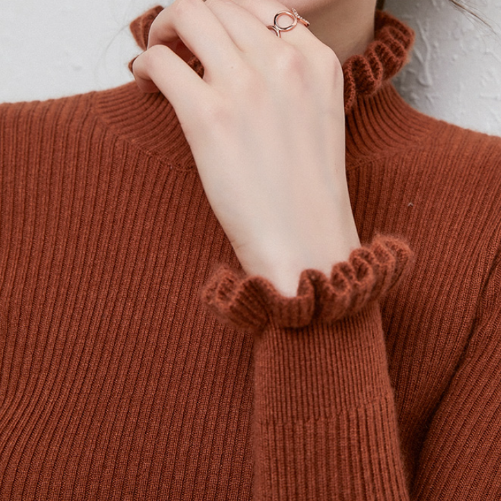 RuffleChic | Women's Ruffle Sweater with High Collar – Elegant Fit for Every Occasion