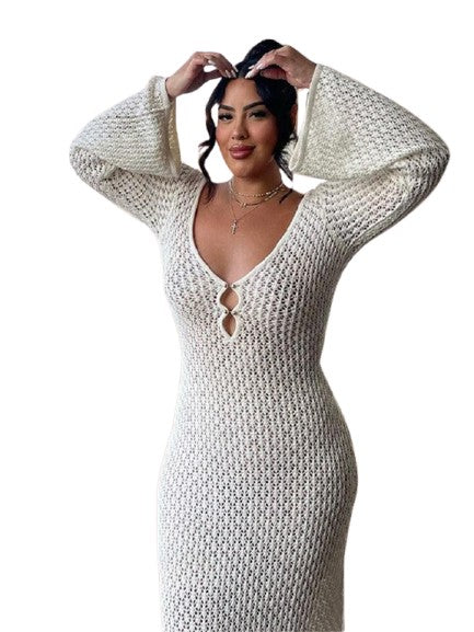 Brume Sheer Dress with Deep V-Neck | Pure Elegance for Every Occasion