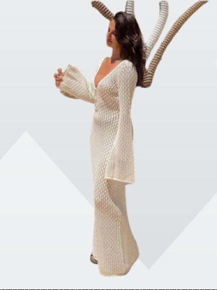 Brume Sheer Dress with Deep V-Neck | Pure Elegance for Every Occasion