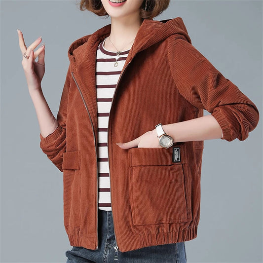ZenMotion | Women's Zip-Up Hooded Cord Jacket with Large Pockets