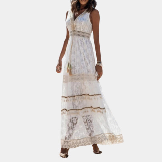 Twist - Boho Lace Maxi Dress with V-Neck Festival Summer Dress