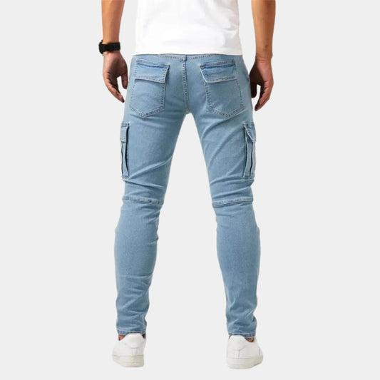 Realm - Men's Slim Fit Light Wash Denim Cargo Jeans