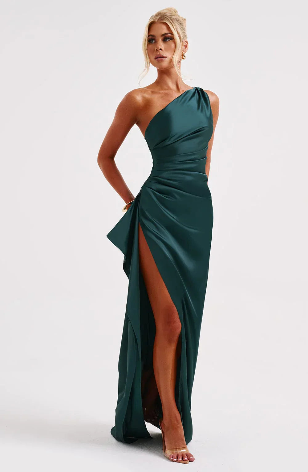 Rogue - Satin One-Shoulder Split Dress