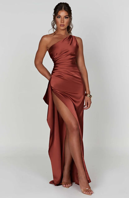 Rogue - Satin One-Shoulder Split Dress