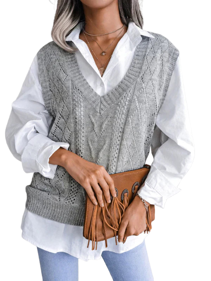 Braiza | Cozy Knitted Vest with V-Neck and Sleeves