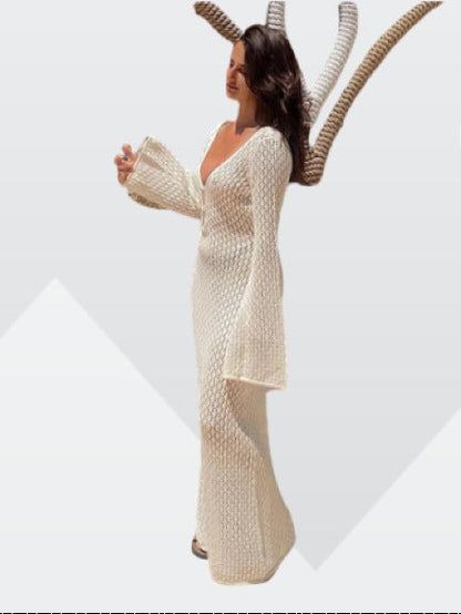 Brume Sheer Dress with Deep V-Neck | Pure Elegance for Every Occasion
